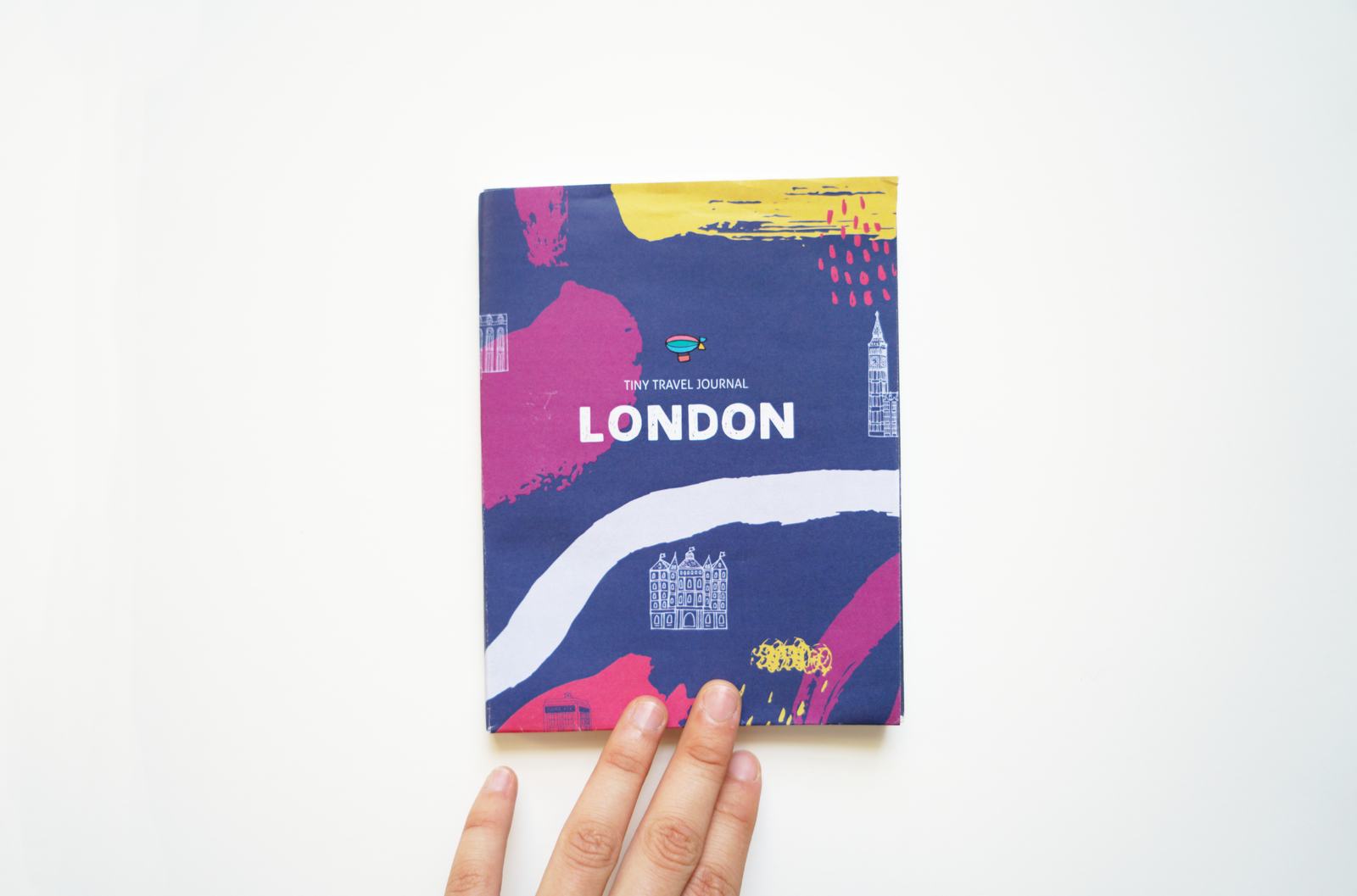 The Tiny Travel Journal London zine, held in one hand
